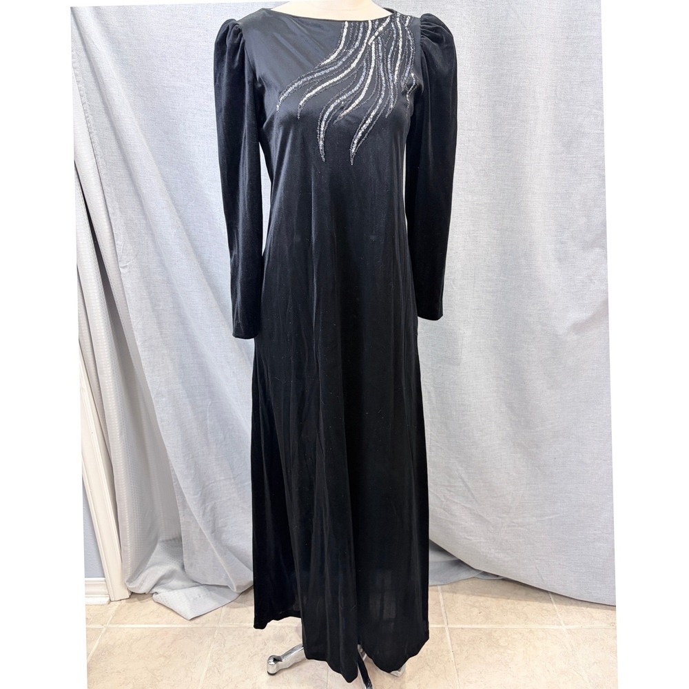 Vintage Barad & Co Black Silver Embellishment Long Sleeve Gown by Tom Bezduda S‎